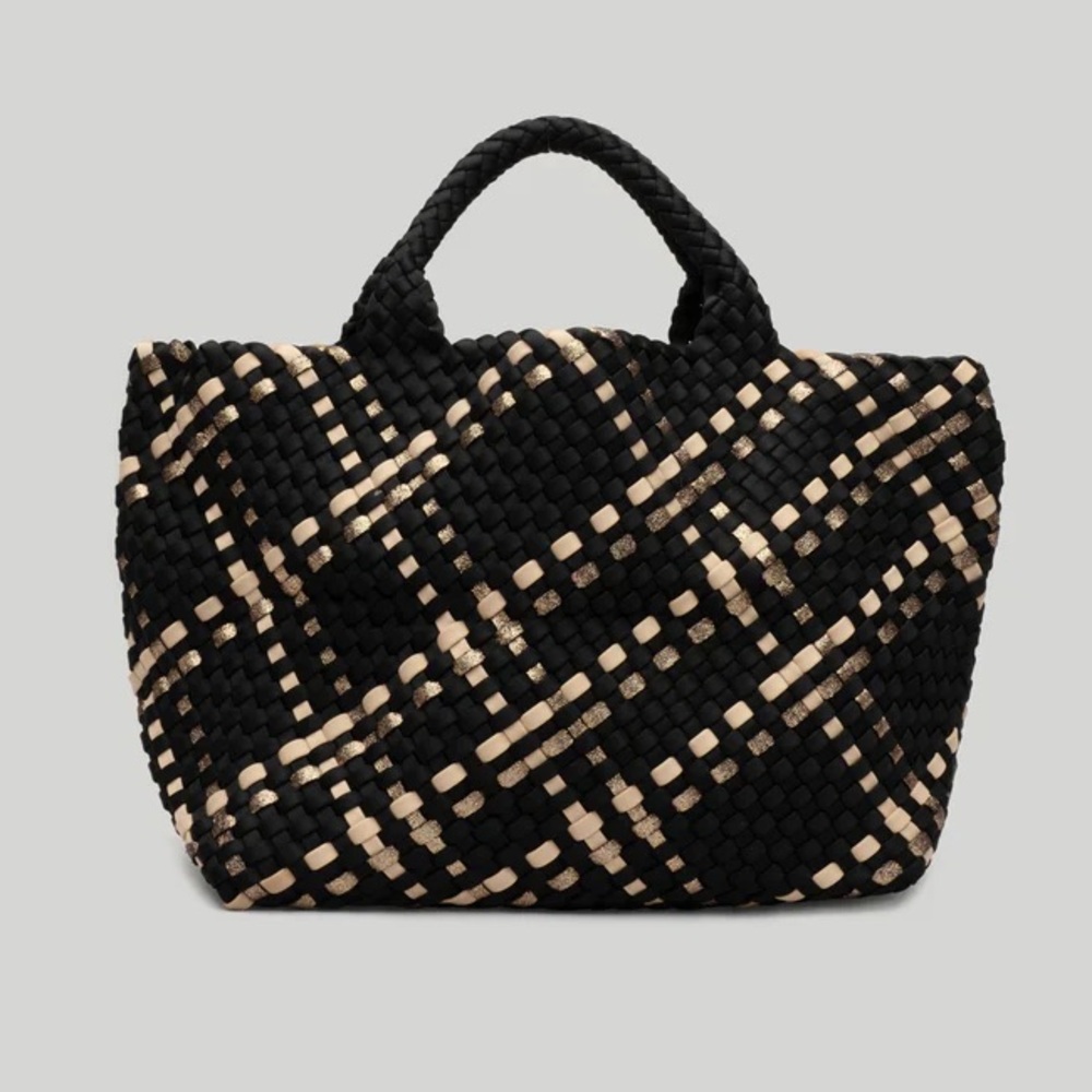 Naghedi Black and Beige Woven Tote